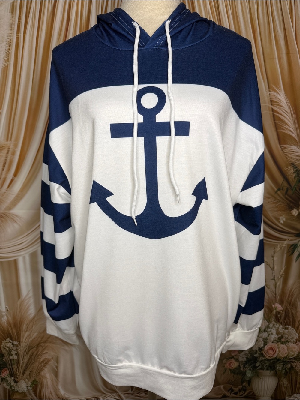 Navy & White Anchor Hoodie Sweater